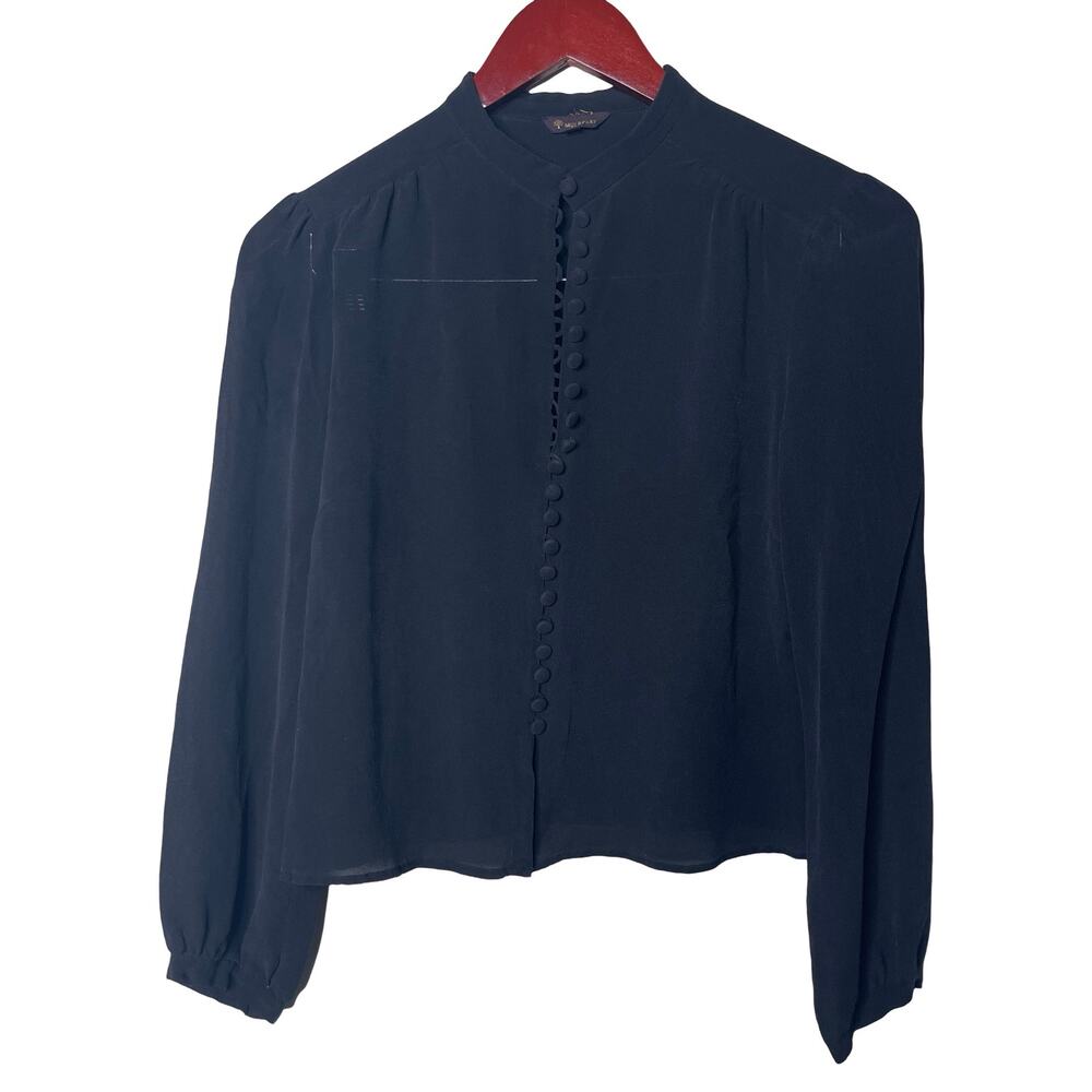 Mulberry vntg black 100% silk button detail crop blouse sz UK 12 US 8